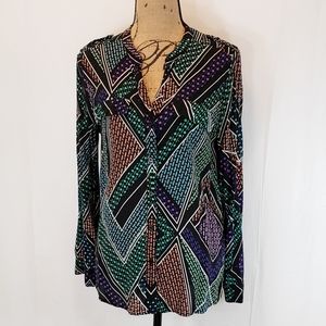 Calvin Klein Geometric Print Button Down Blouse Women's Size Medium